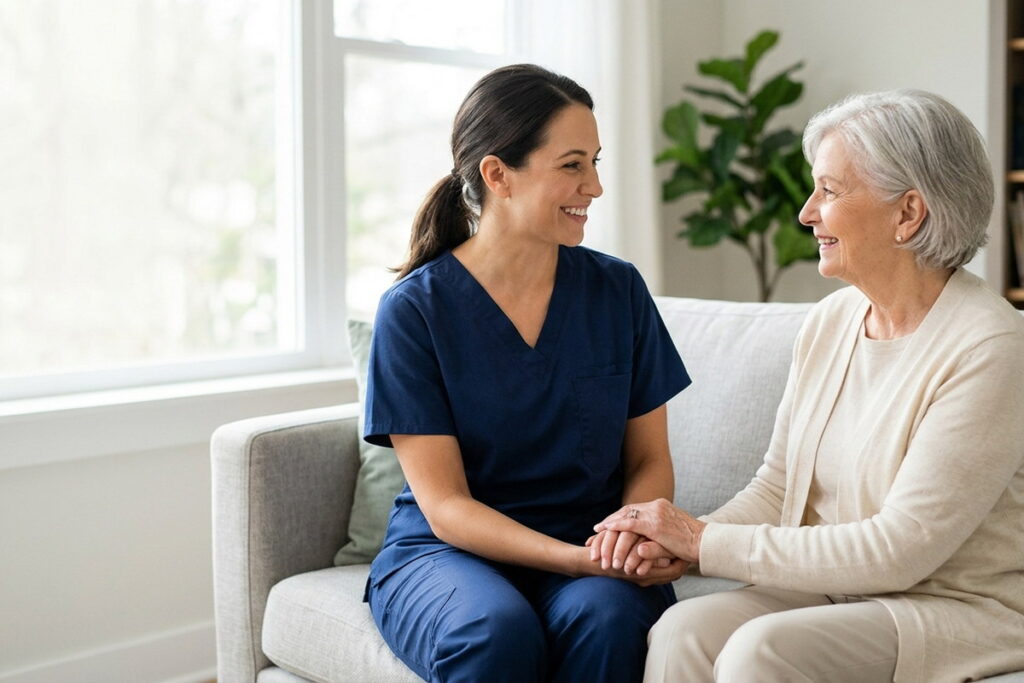 Trusted caregiver holding hands with a senior